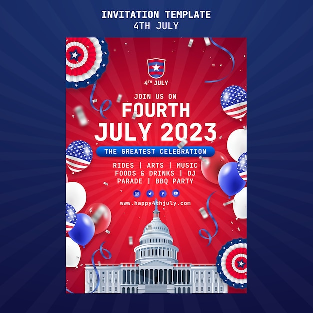 Free PSD 4th of july celebration invitation template