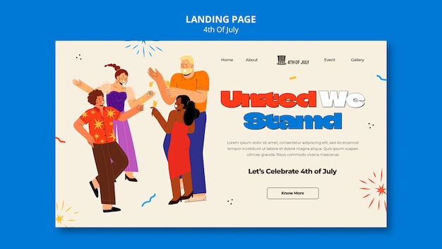 Free PSD 4th of july celebration landing page template