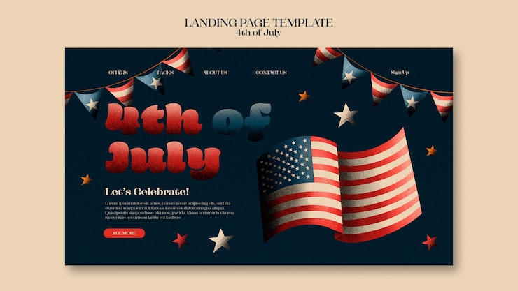 Free PSD 4th of july celebration landing page template