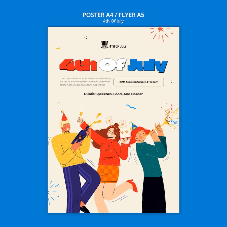 無料PSD 7月のお祝いポスターテンプレートの4日