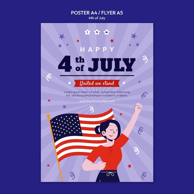 PSD gratuito modello di poster verticale per la celebrazione del 4 luglio