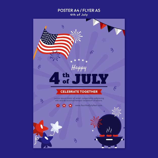 PSD gratuito modello di poster verticale per la celebrazione del 4 luglio