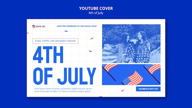 PSD gratuito copertina di youtube per la celebrazione del 4 luglio