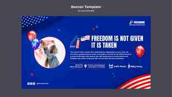 Free PSD 4th of july horizontal banner template with american flag