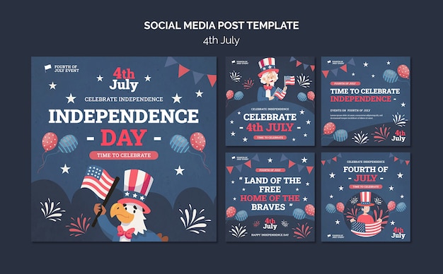 4th of july instagram posts template design