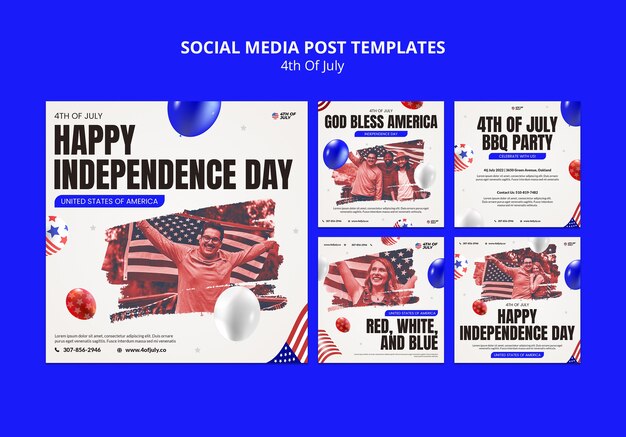 4th of july instagram posts template design