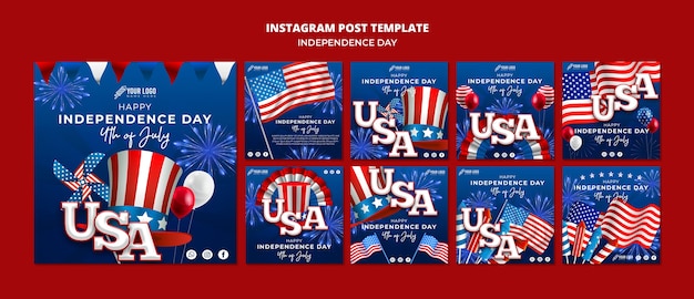 PSD gratuito modello di post di instagram del 4 luglio