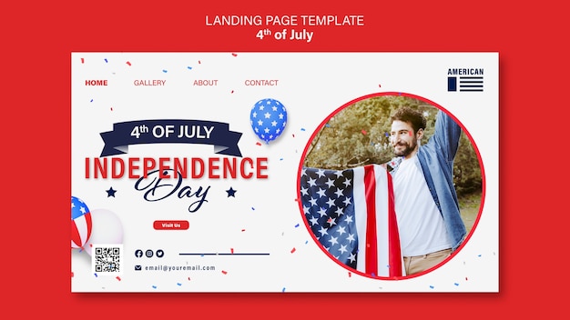 Free PSD 4th of july landing page template with confetti