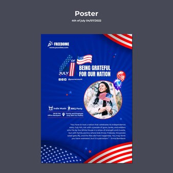 4th of july vertical poster template with american flag