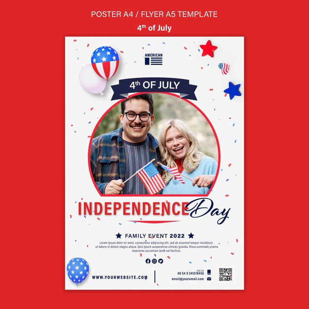 Free PSD 4th of july vertical poster template with confetti