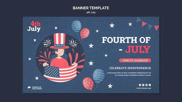 Бесплатный PSD 4 июля дизайн баннера шаблон