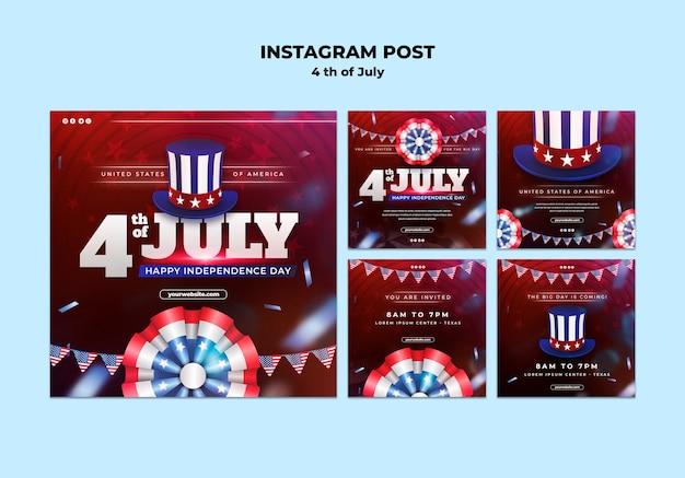 Бесплатный PSD 4 июля празднование постов в инстаграме
