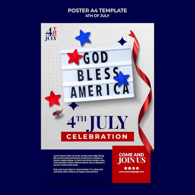 Шаблон дизайна плаката 4 июля
