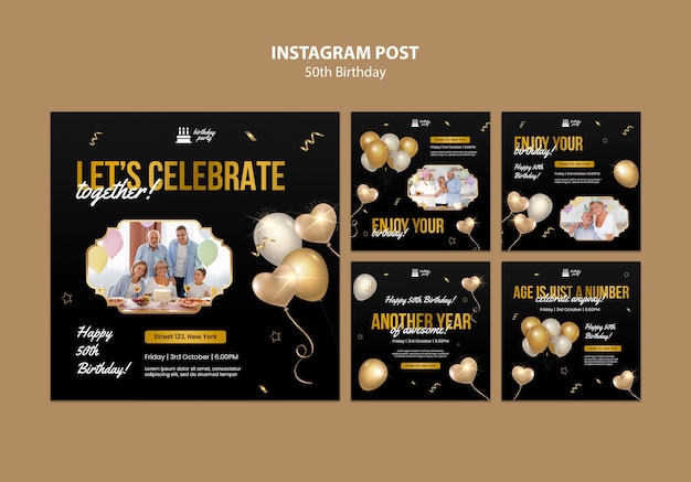 PSD gratuito post di instagram per la celebrazione del 50° compleanno