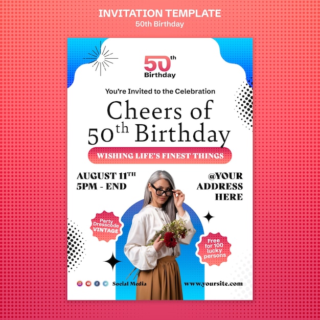 Free PSD 50th birthday celebration invitation template