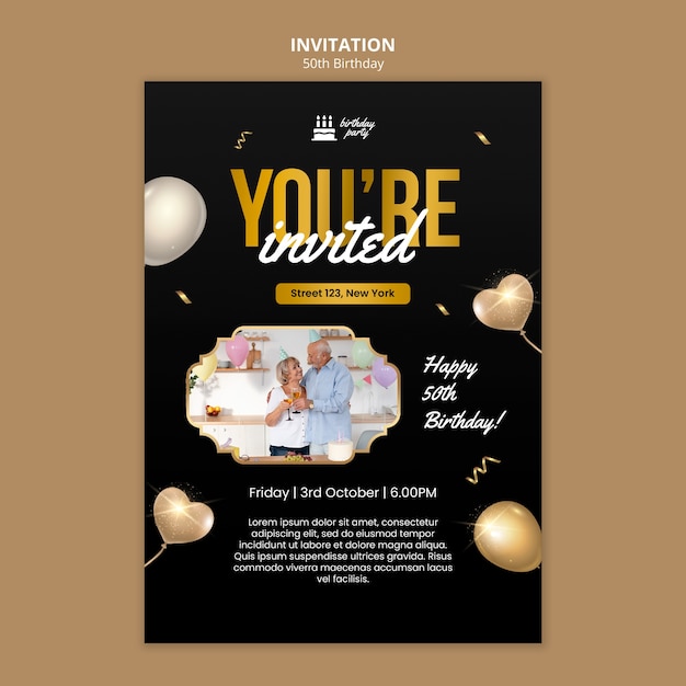 Free PSD 50th birthday celebration invitation  template