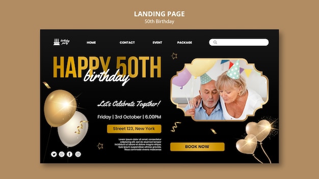 PSD gratuito modello di landing page per la celebrazione del 50° compleanno
