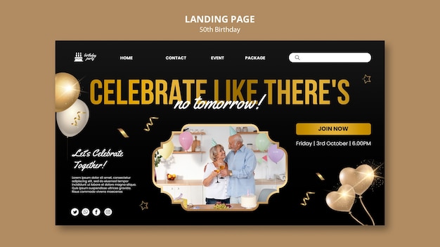 Free PSD 50th birthday celebration landing page template