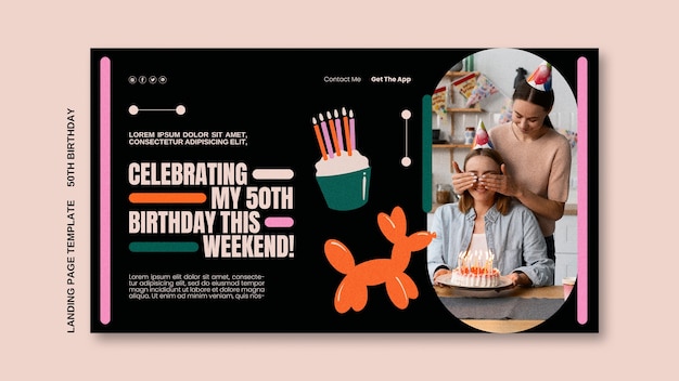 PSD gratuito modello di landing page per la celebrazione del 50° compleanno