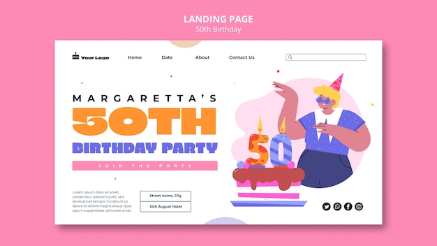 Free PSD 50th birthday celebration landing page