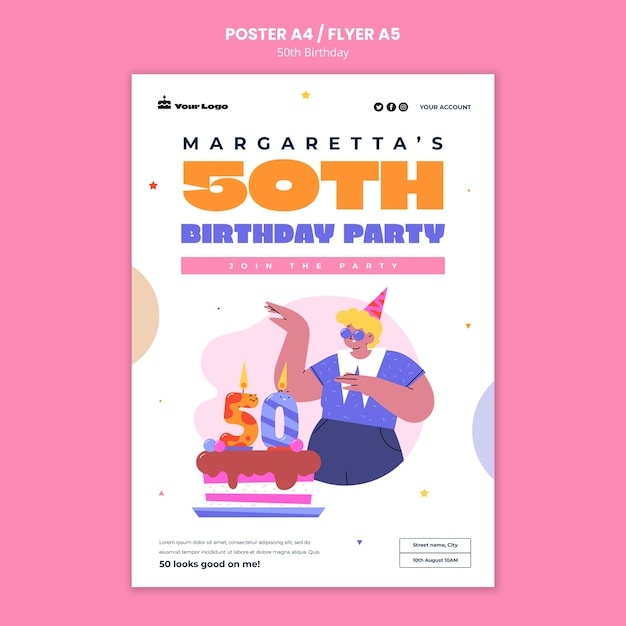 PSD gratuito modello di poster per la celebrazione del 50° compleanno