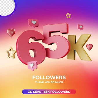 65k followers with 3d instagram icon