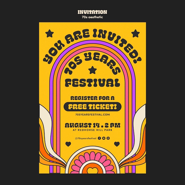 Free PSD 70's aesthetic invitation template