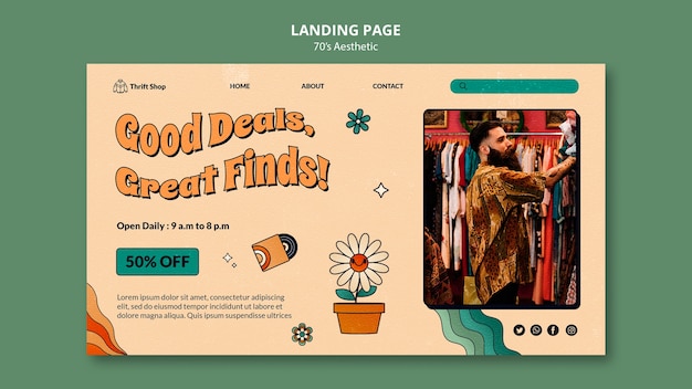 70 年代の美的なランディング ページ テンプレート