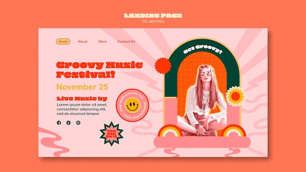 Free PSD 70s aesthetic landing page template