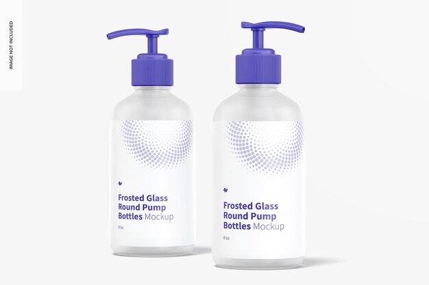 Download Free Psd 8 Oz Frosted Glass Round Pump Bottles Mockup