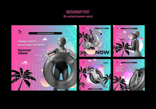 Free PSD 80s aesthetic party instagram posts