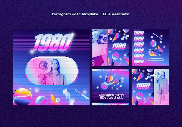 Free PSD 80s aesthetic party instagram posts