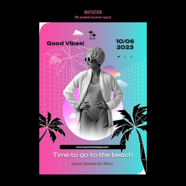 Free PSD 80s aesthetic party invitation  template