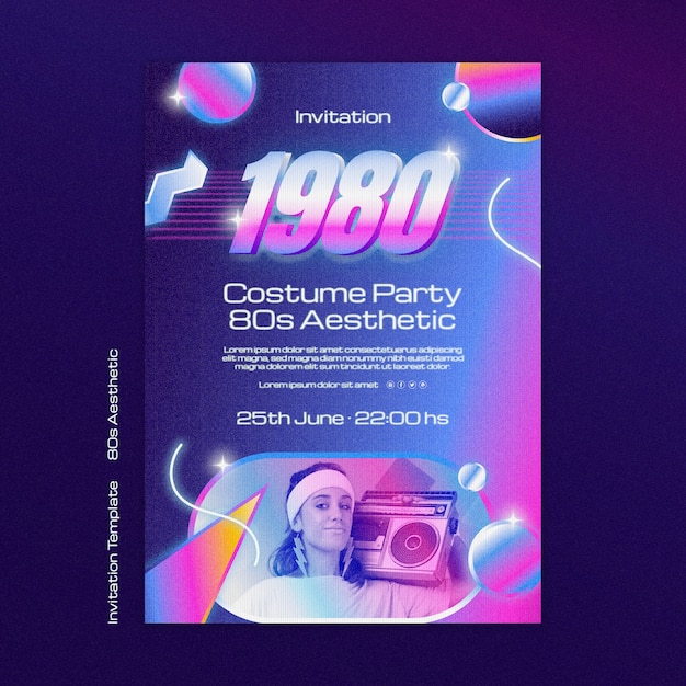 Free PSD 80s aesthetic party invitation  template