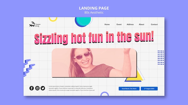 Free PSD 80s aesthetic party landing page template