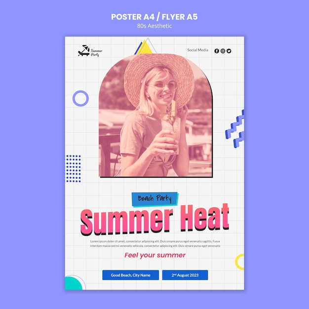 Free PSD 80s aesthetic party poster template