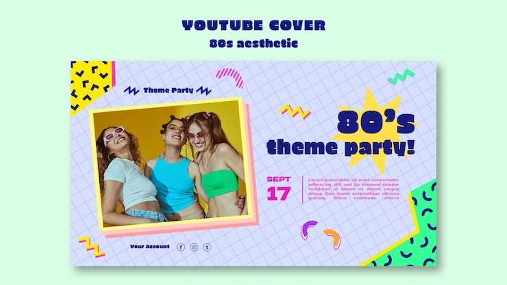 मुफ़्त PSD 80s aesthetic youtube cover template