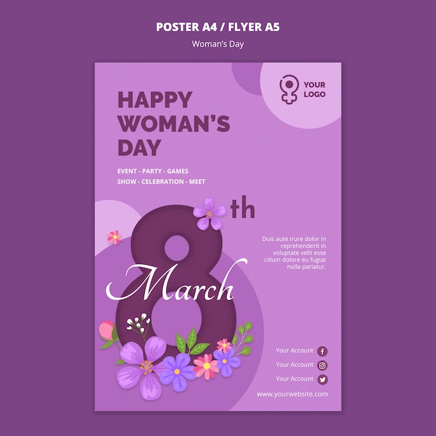 Free PSD 8th match flowers women's day flyer template