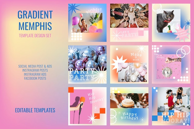 Free PSD 90’s funky celebration template psd photo attachable social media post set