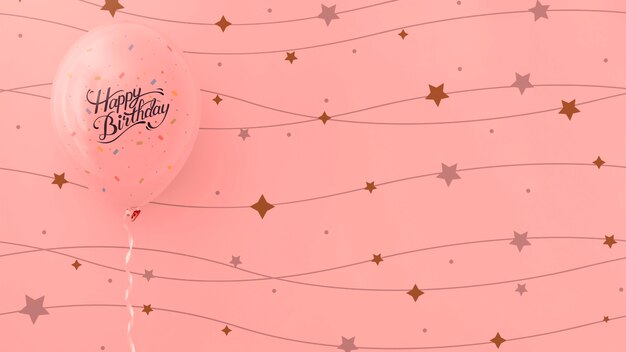 お誕生日おめでとうピンクの風船とストリングスター 無料のpsdファイル