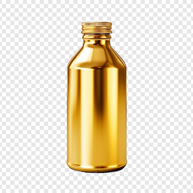 Бесплатный PSD Бутылка золотого цвета показана изолированной на прозрачном фоне