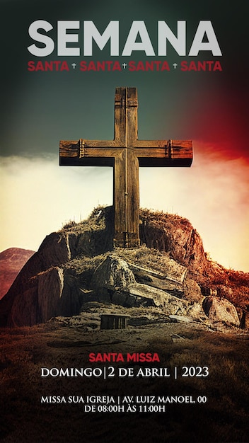 무료 PSD 제목이 십자가 위에 있는 바위 위의 십자가