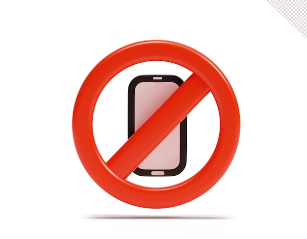Бесплатный PSD Красный круг с перечеркнутой линией, которая говорит, что мобильный телефон запрещен.