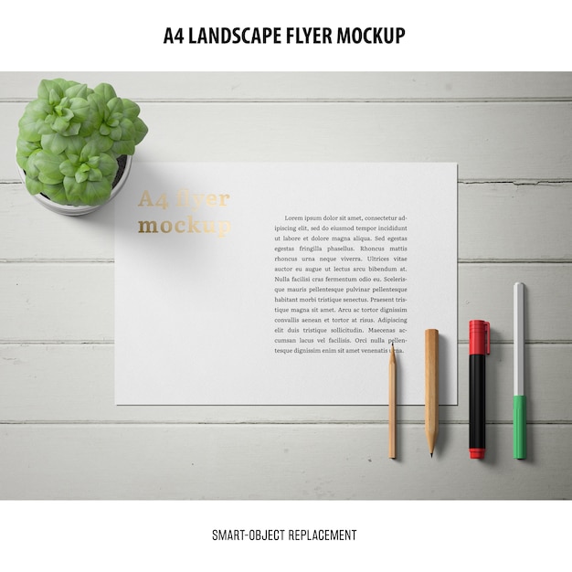 PSD gratuito mockup di flyer orizzontale a4