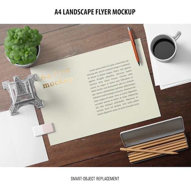 PSD gratuito mockup di flyer orizzontale a4