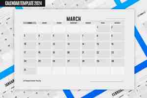 Free PSD a4 template 2024 calendar planning march