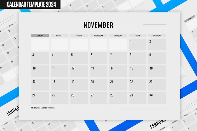 Modello a4 programmazione del calendario 2024 novembre