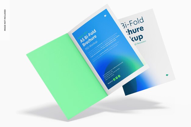 A5 bi-fold brochures mockup, falling