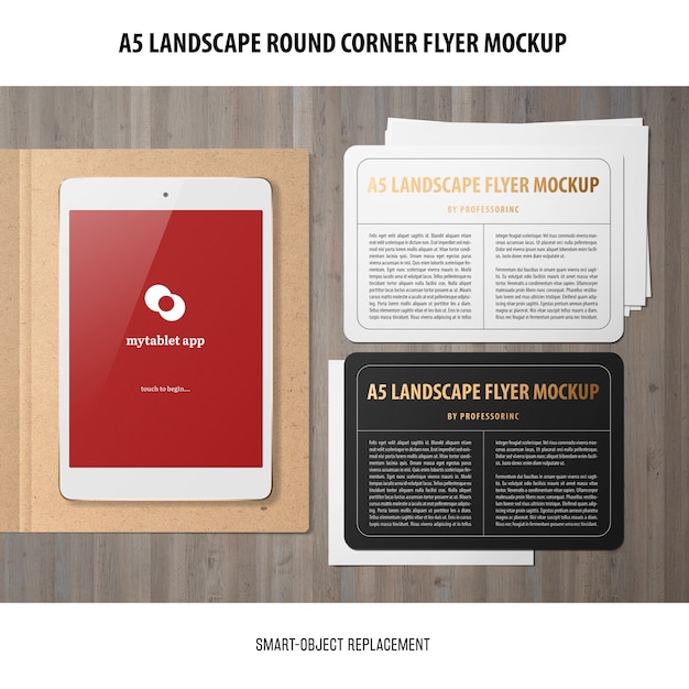 무료 PSD a5 landscape flyer mockup