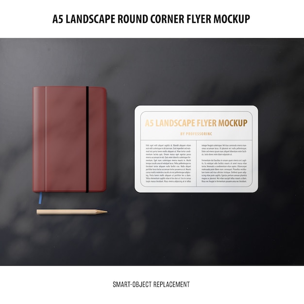 A5 Landscape Flyer Mockup: Showcase Your Designs with Realistic Pen and Paper Effect